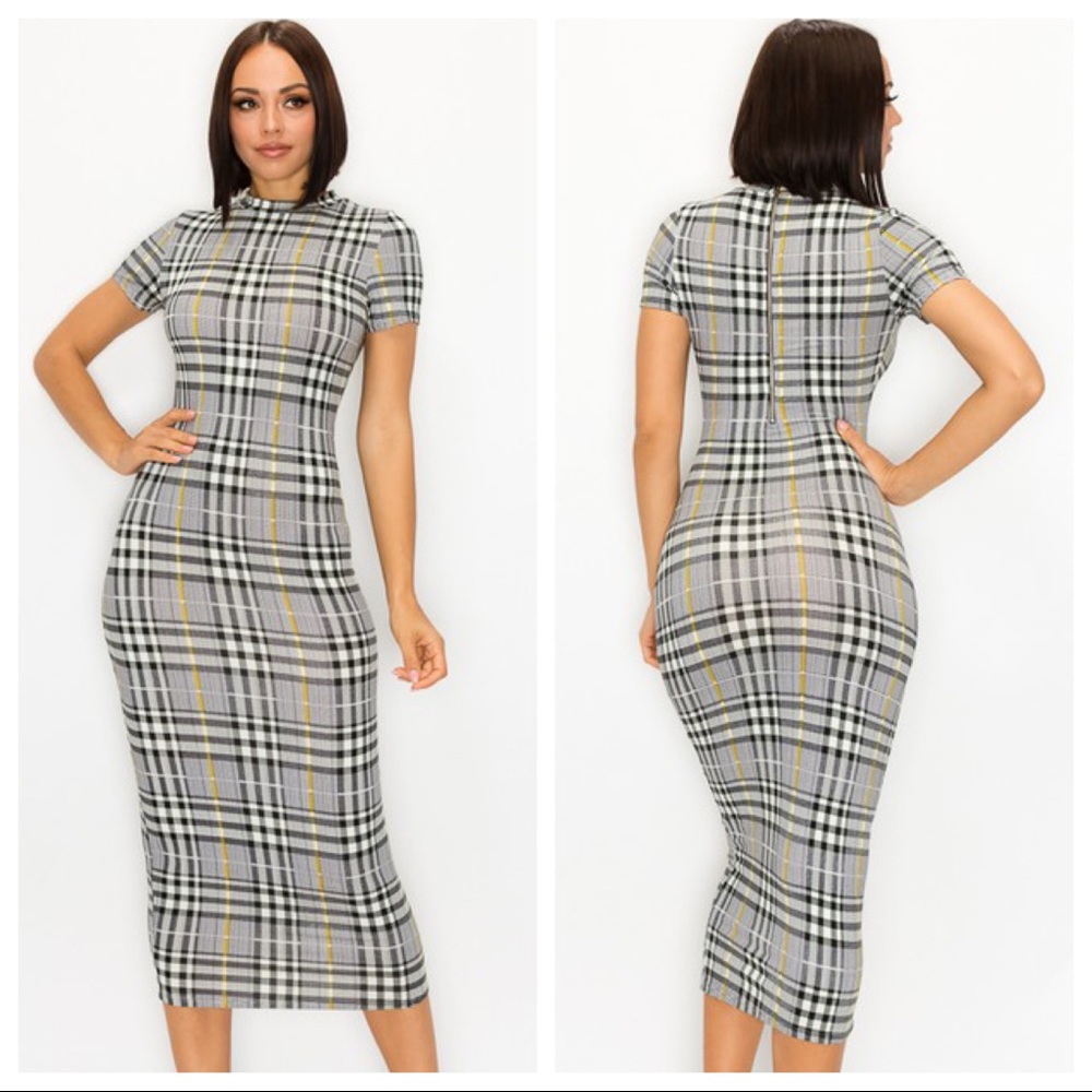 Plaid Print Midi Dress